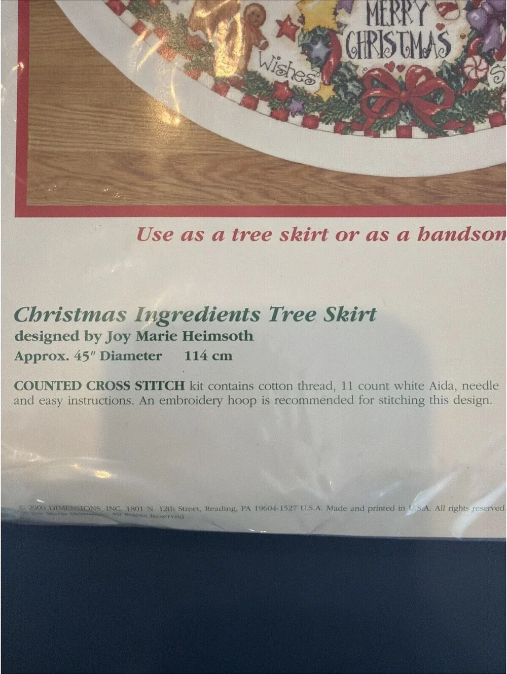 Vtg Rare Dimensions Christmas Tree Skirt/Table Cover Counted Cross Stitch New